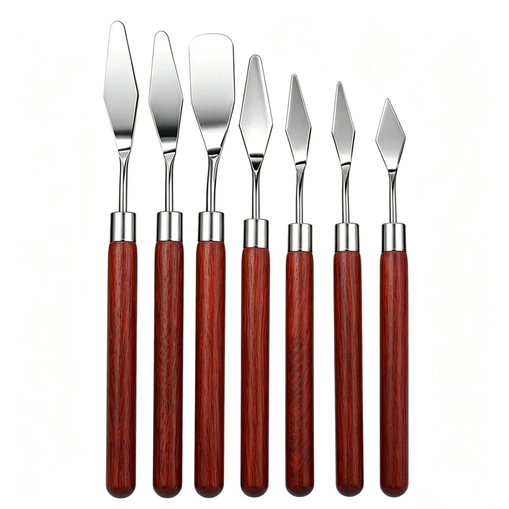 Couteau peinture – set de 7 couteaux à palette, manche bois foncé