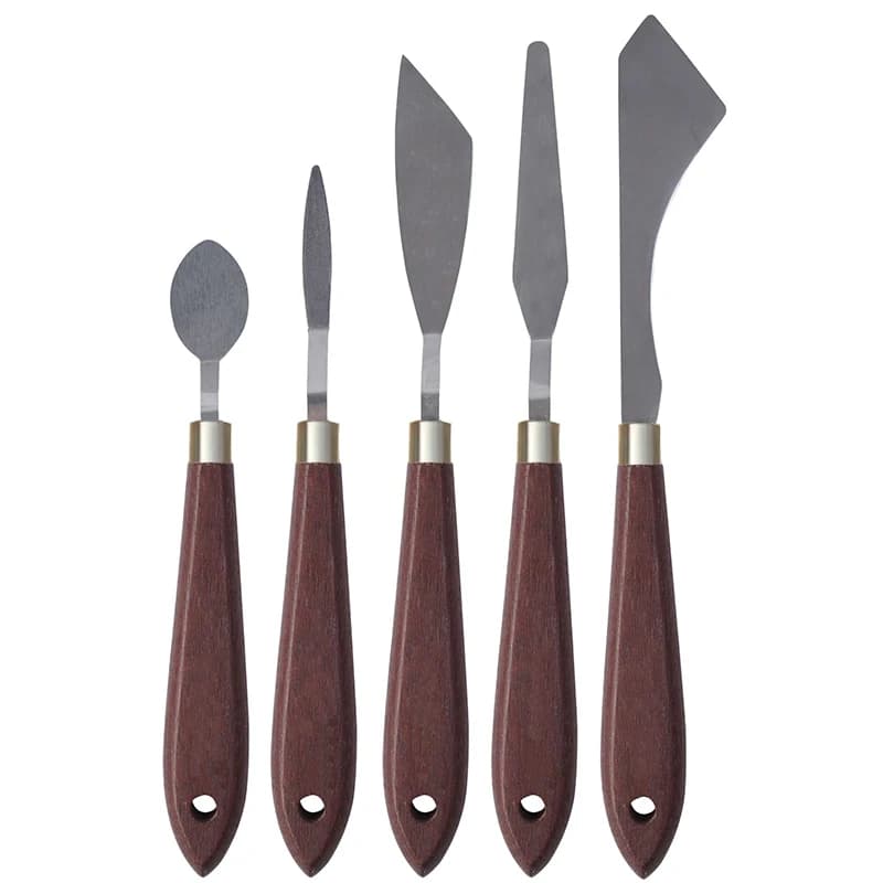 Couteau peinture – set de 5 couteaux à palette, manche bois bordeaux